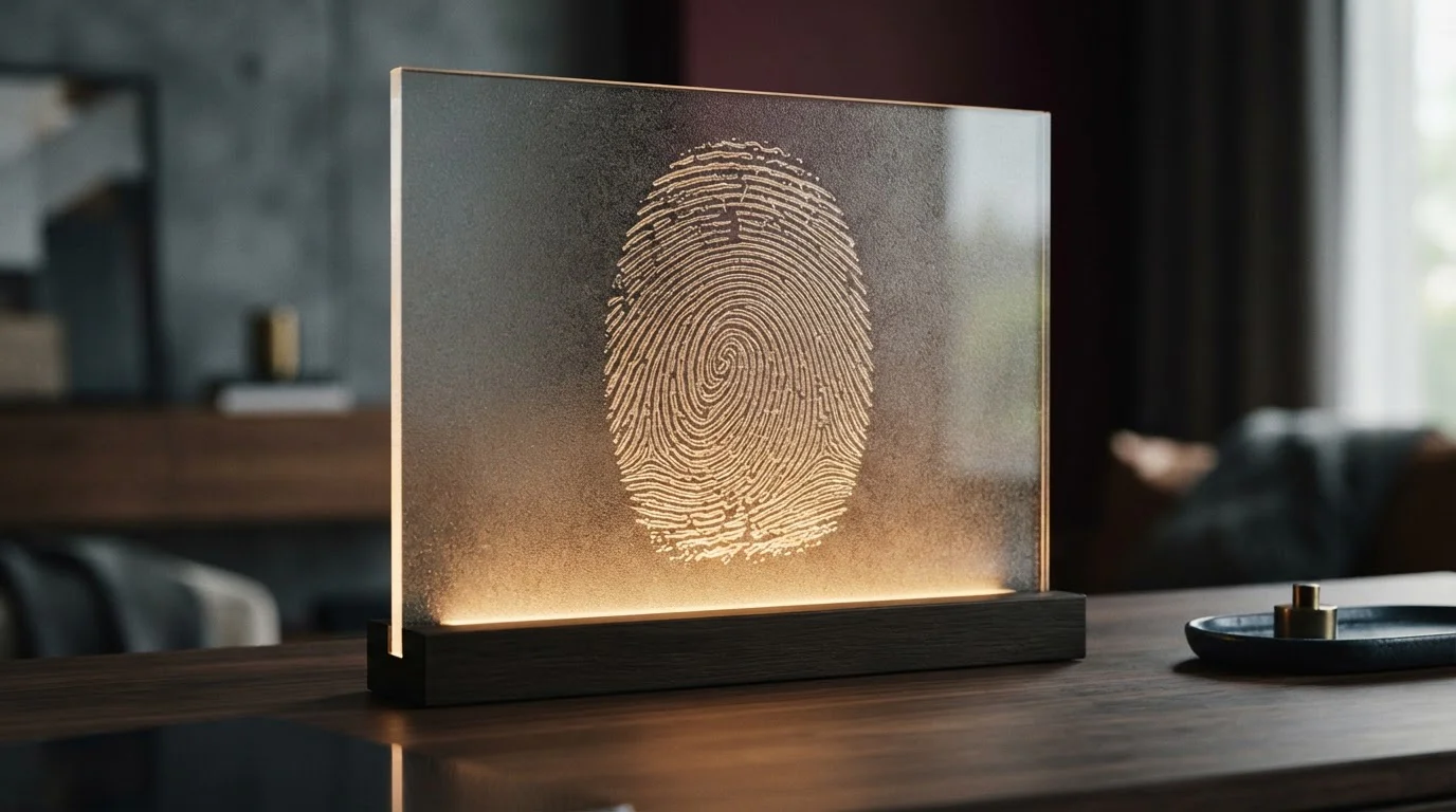 Fingerabdruckmuster auf einer beleuchteten Glasplatte