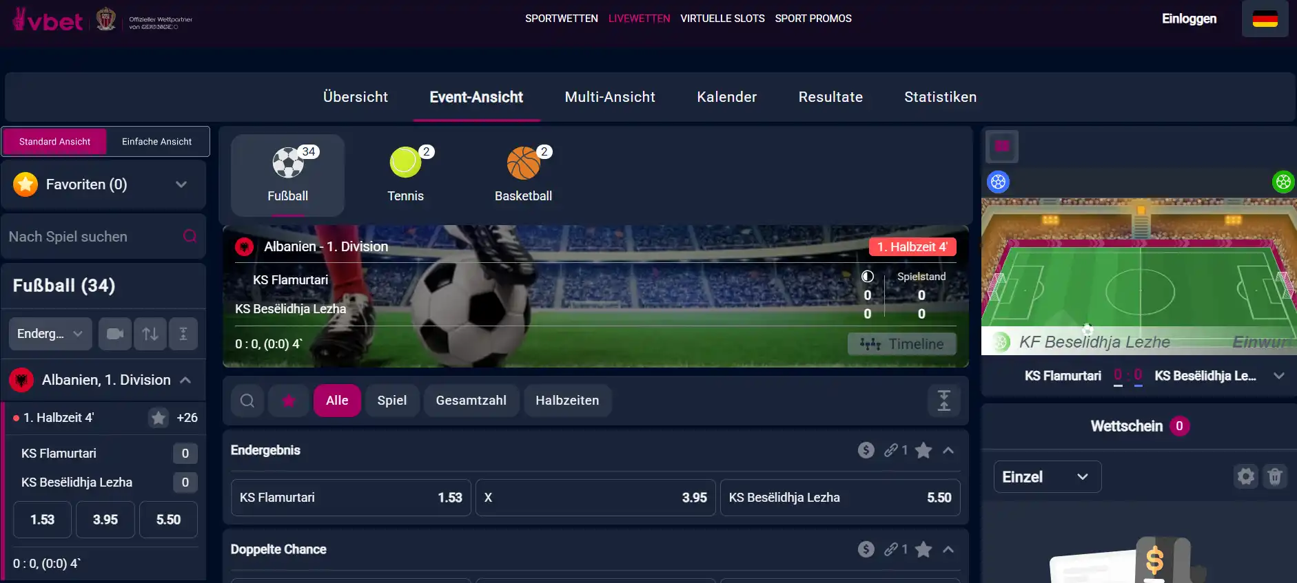 Laufende Sportbegegnungen und Marktübersicht im Live-Bereich